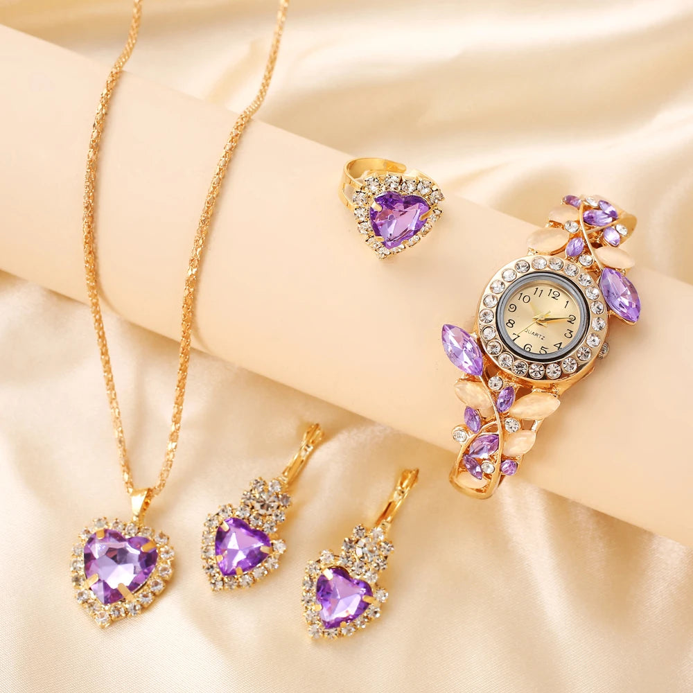 2025 New Korean Women's Diamond Set Leaf Quartz Watch Decorative Temperament Alloy Bracelet Watch Women's Edition