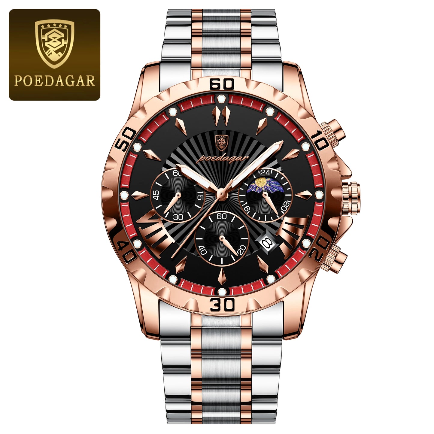 POEDAGAR Luxury Sport Man Watch Chronograph Luminous Waterproof Date Men Watch High Quality Stainless Steel Men's Quartz Watches