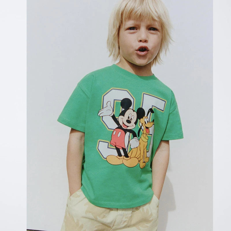 Boys Clothes Trendy Casual T-Shirt Short Sleeve Tops Child Simple Versatile Tees 2025 Summer Baby Print T Crewneck Base Shirt