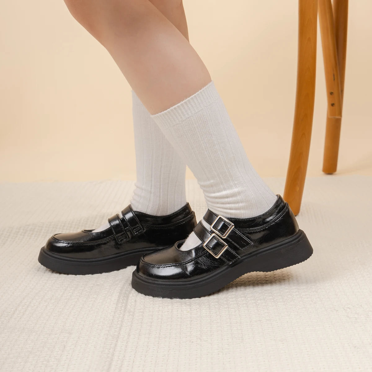 Classic Children's Leather Shoes Spring and Autumn Bow Metal Buckle Mary Jane Party Shoes Soft Bottom Black Princess Shoes