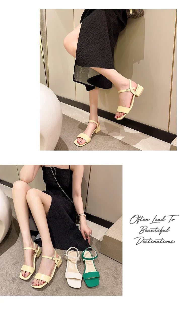 Sandals for women in summer, new thick heeled sandals for women, internet celebrity, gentle one line with buckle, fairy style