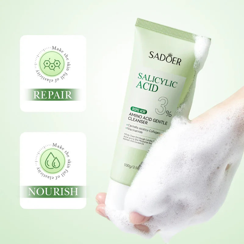 1/2pcs SADOER Salicylic Acid Facial Cleanser Face Wash Foam Face Cleanser Moisturizing Facial Cleansing Face Skin Care Products