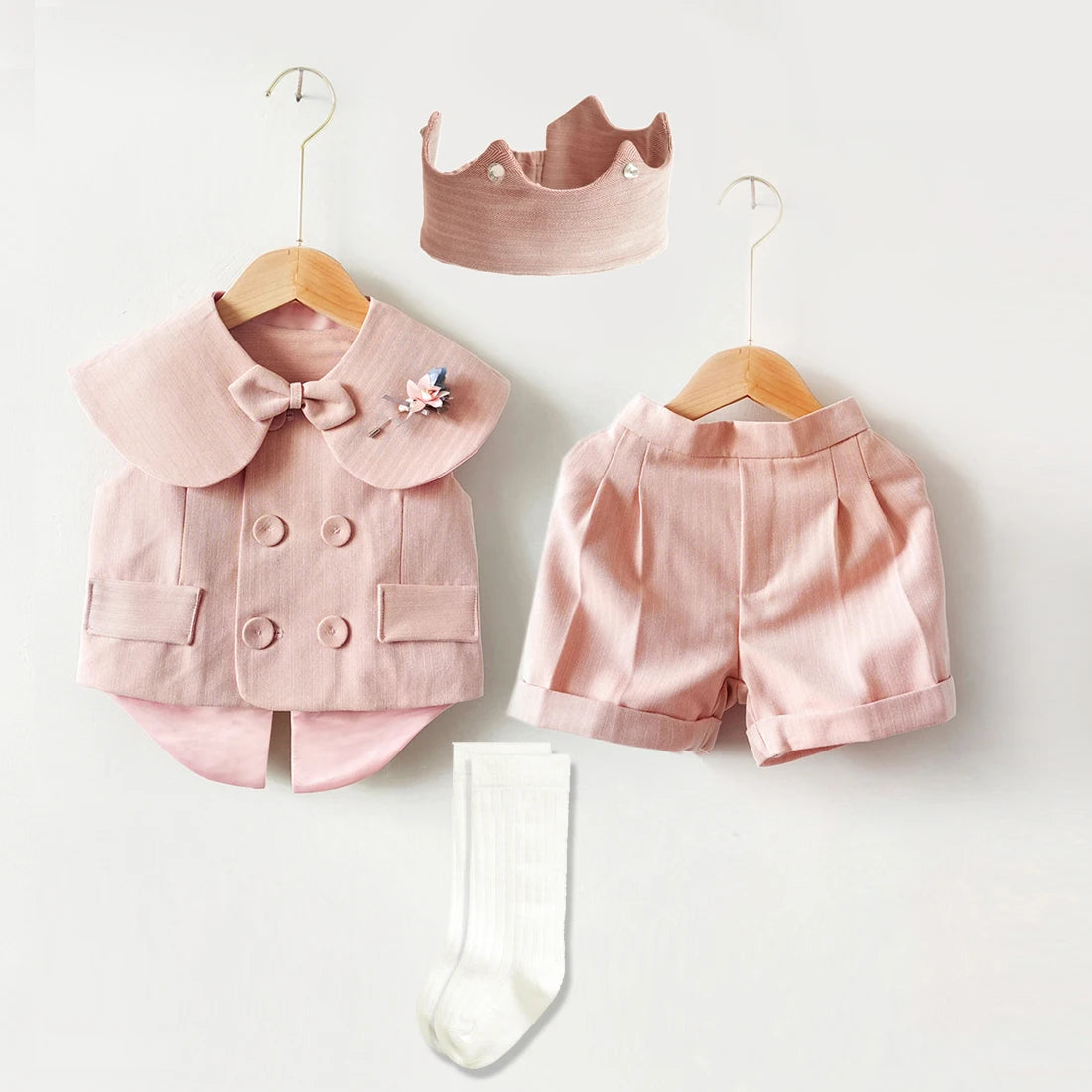 Baby Boy Girl Suit Pink Tuxedo Formal Clothing Sets Short Sleeve Kids Outfits Set Infant Party Birthday Wedding Dress Boy Girls