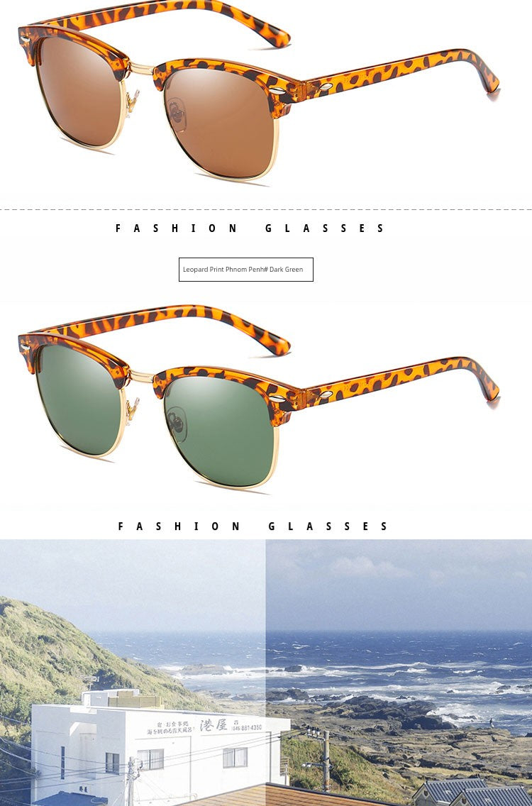 2024 New Arrival Trendy Polarized Half Frame Square Sunglasses Driving Box Men and Women Fashion K-style Sun Glasses