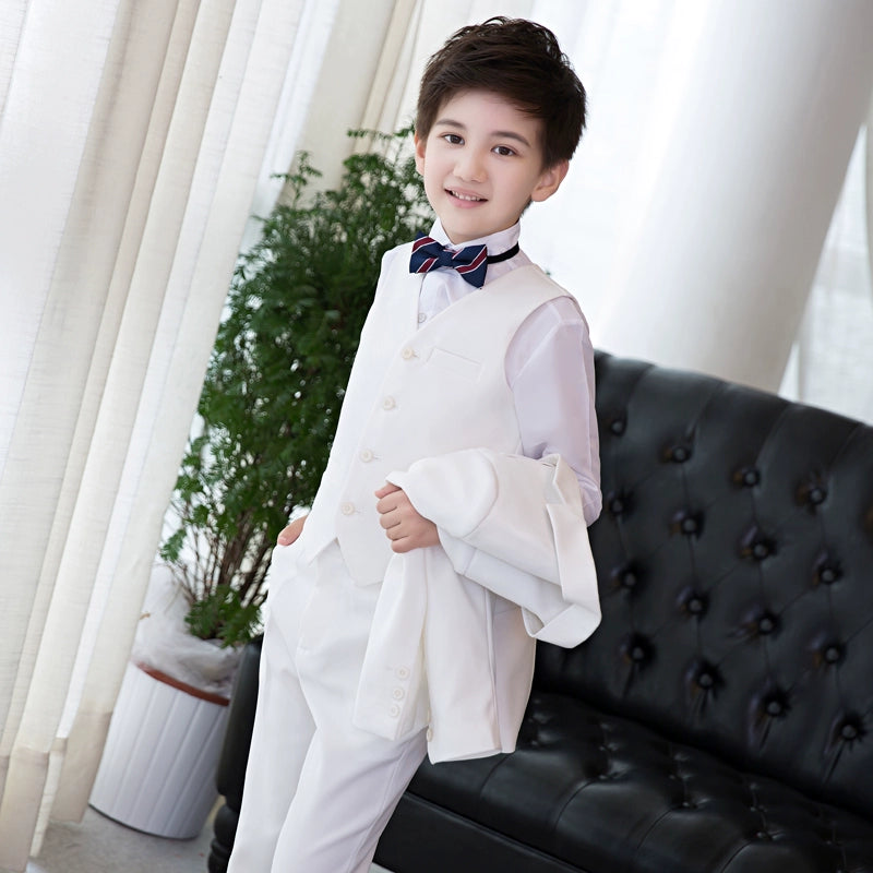 White Kids Boy Host Piano Handsome Suit