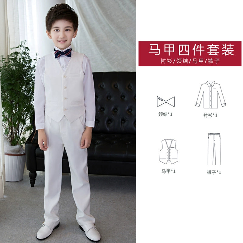 White Kids Boy Host Piano Handsome Suit
