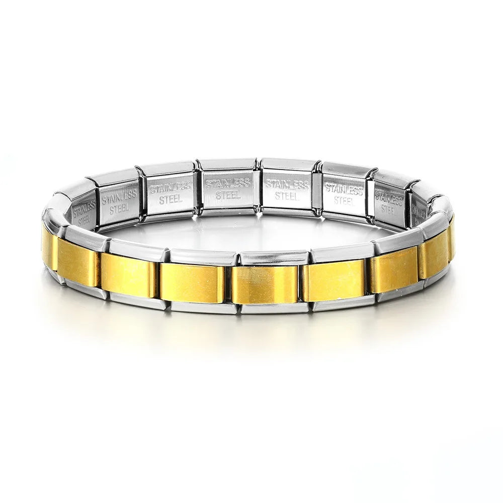 Trendy Square Italy Stainless Steel Bracelets For Women Men HipHop Metal Italian 18 Modules Bracelet Stretchable Jewelry