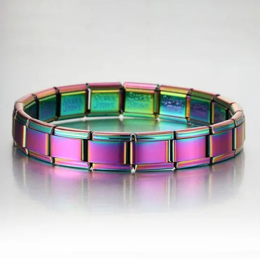 Trendy Square Italy Stainless Steel Bracelets For Women Men HipHop Metal Italian 18 Modules Bracelet Stretchable Jewelry