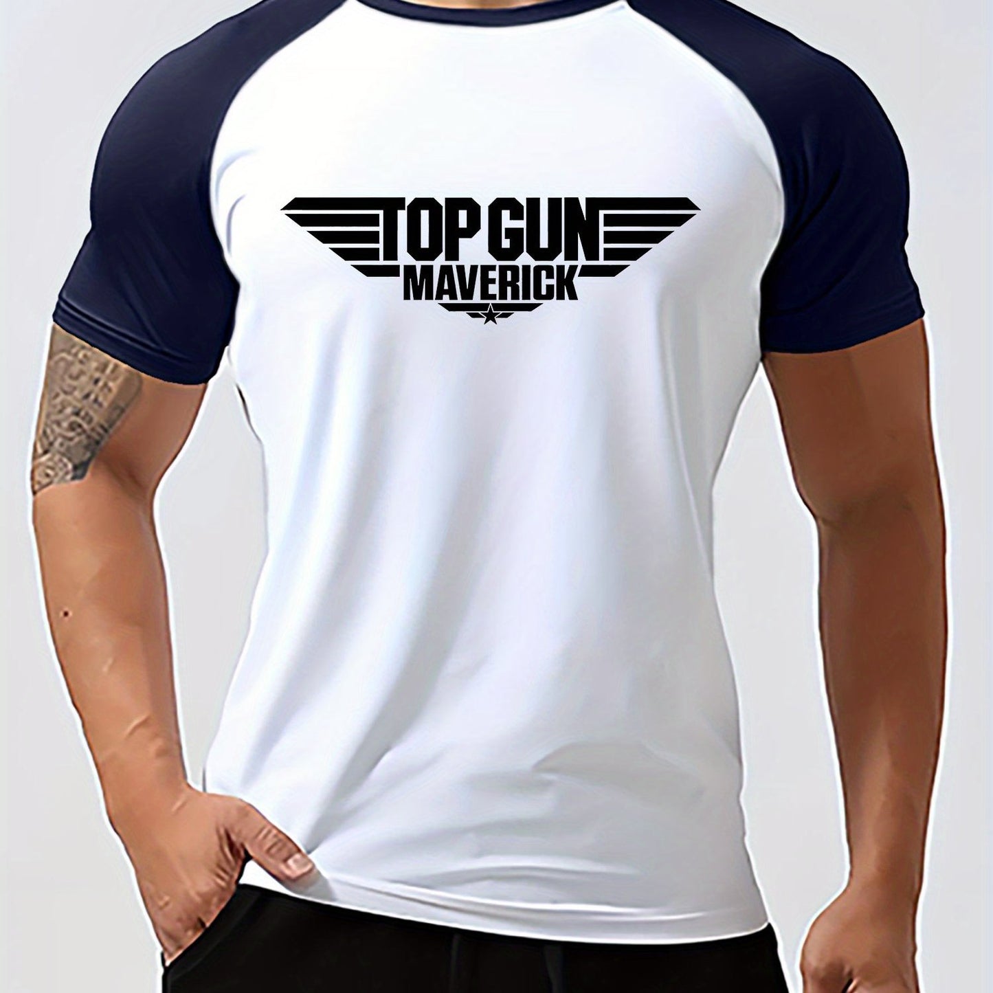 Top Gun Maverick Graphic Tee, Men'S Polyester Crew Neck T-Shirt, Casual Style, Slight Stretch Knit Fabric, Regular Fit, for Sports & Outdoor Activities, Spring/Summer Collection
