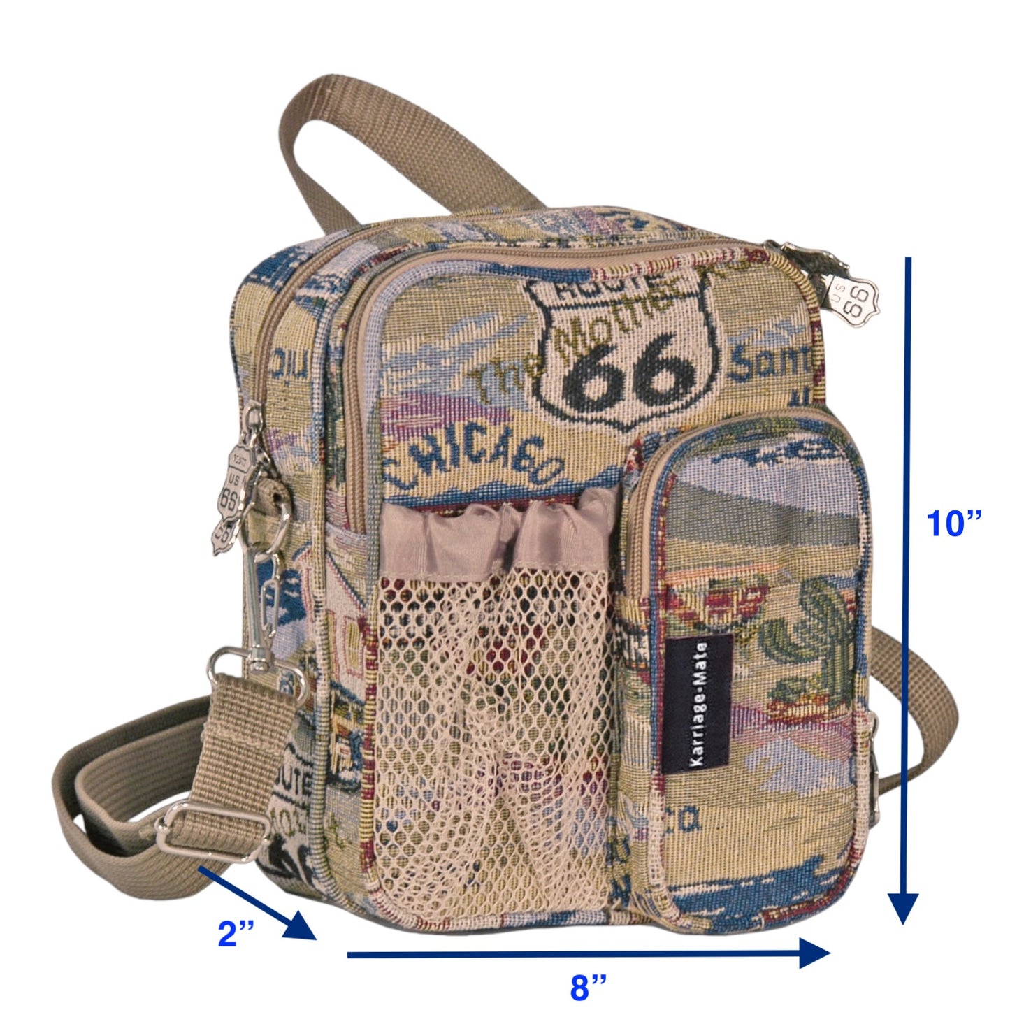 Stylish Compact Crossbody Sling Bag with Adjustable Strap, Durable Woven Fabric, Multiple Compartments, and Unique Route 66 Travel Print for Everyday Adventures