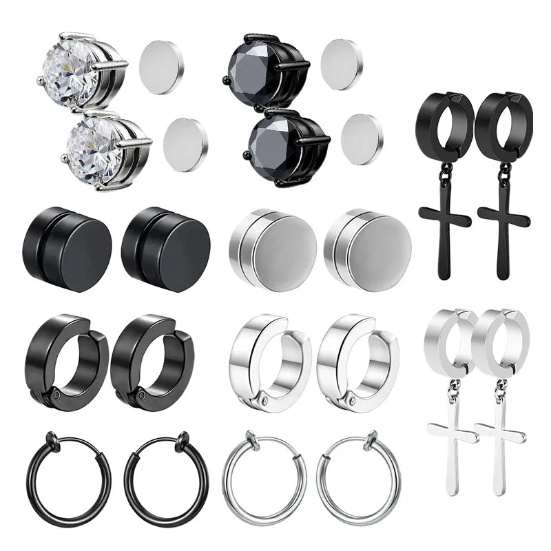 6 Pcset Crystal Strong Magnetic Ear Stud Clip Earrings for Men and Women Punk Round Zircon Magnet Earrings Non Piercing Jewelry