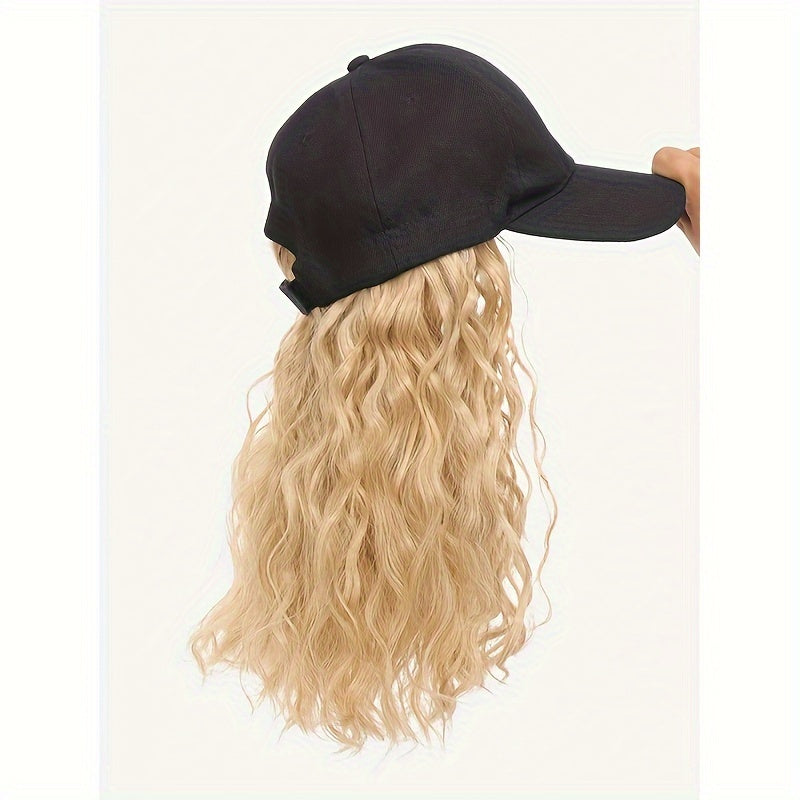 Hat Wig Medium Long Curly Wavy Wig For Women Synthetic Wig Beginners Friendly Heat Resistant For Daily Use Halloween Christmas