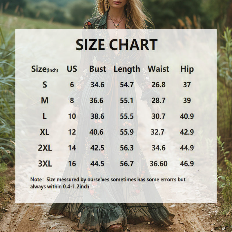 Women's Turn-Down Collar Button-Up Long Sleeve Floral Print Dress With Ruffles Cuffs & Hem Spring Summer Beach Maxi Dress