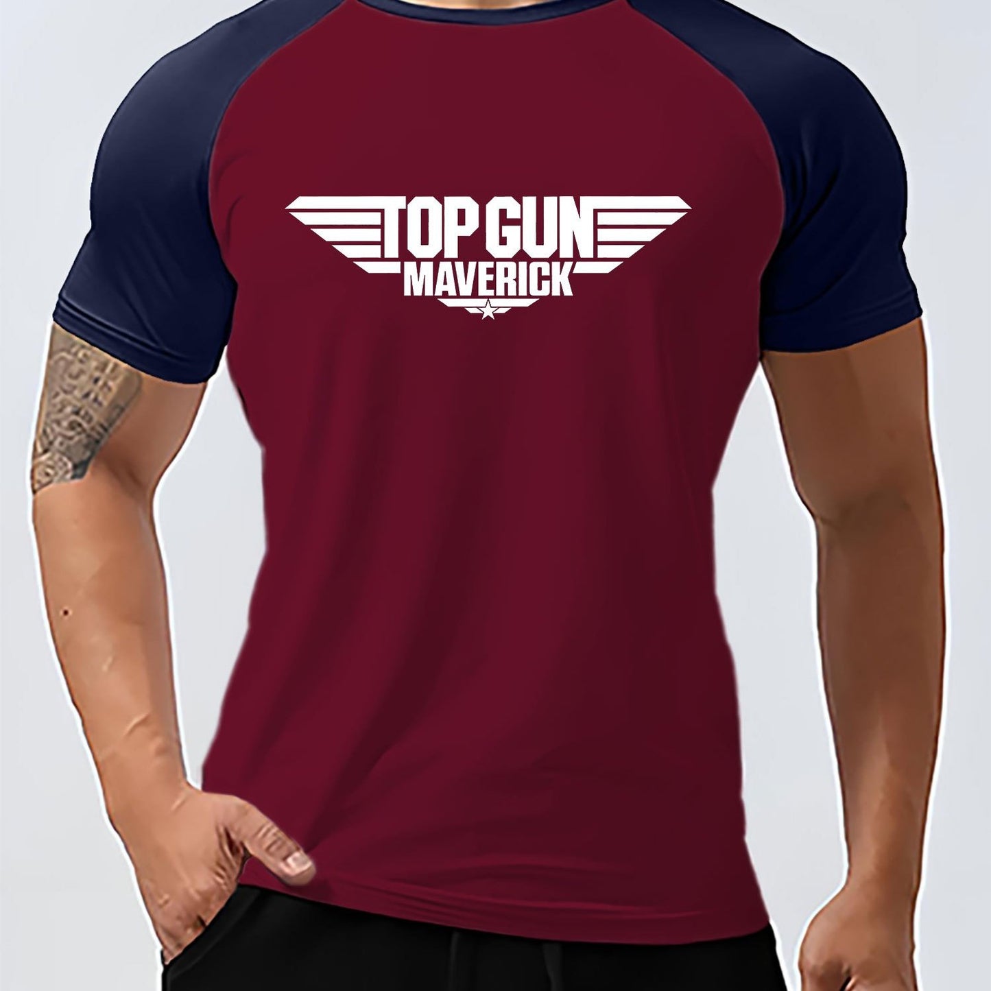 Top Gun Maverick Graphic Tee, Men'S Polyester Crew Neck T-Shirt, Casual Style, Slight Stretch Knit Fabric, Regular Fit, for Sports & Outdoor Activities, Spring/Summer Collection