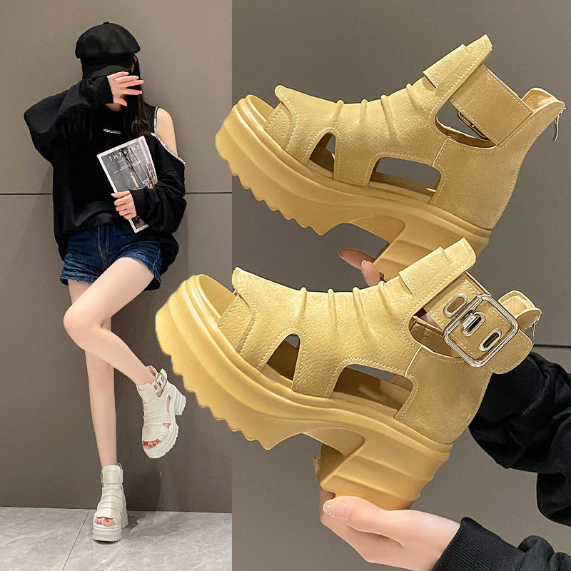 Women's Roman Platform Shoes Hollow-out Chunky Heel Platform Sandals
