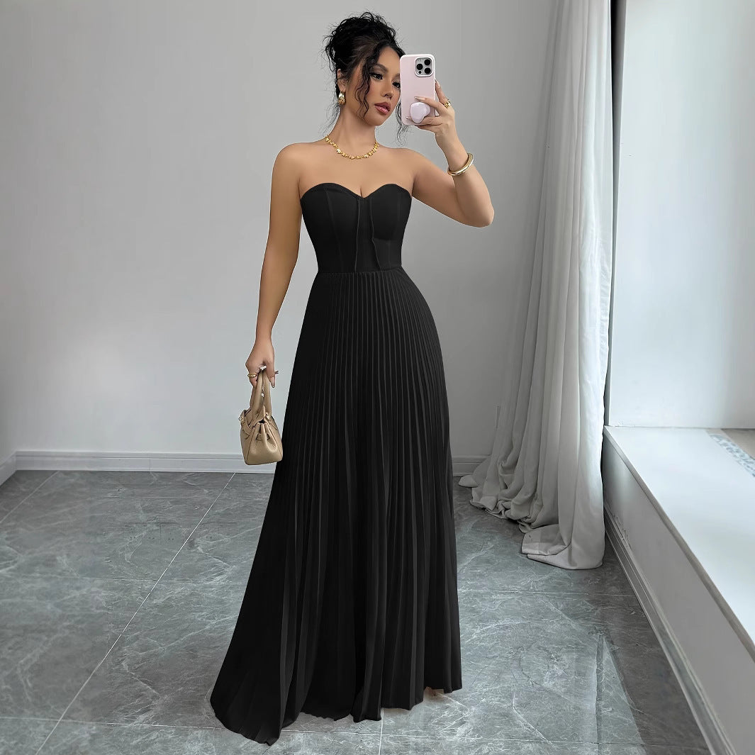 Women's French Tube Top Solid Color Waist Tight Elegant Dress