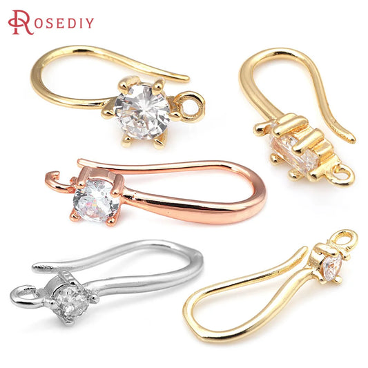 18K Gold Color Brass with Zircon Round Earrings Hooks High Quality Diy Jewelry Making Supplies Earrings Accessories for Women