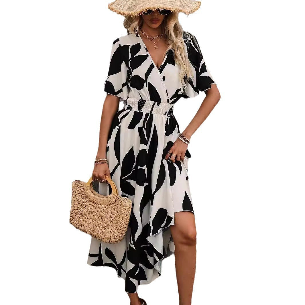 Summer New Elegant Women Crossneck Dress