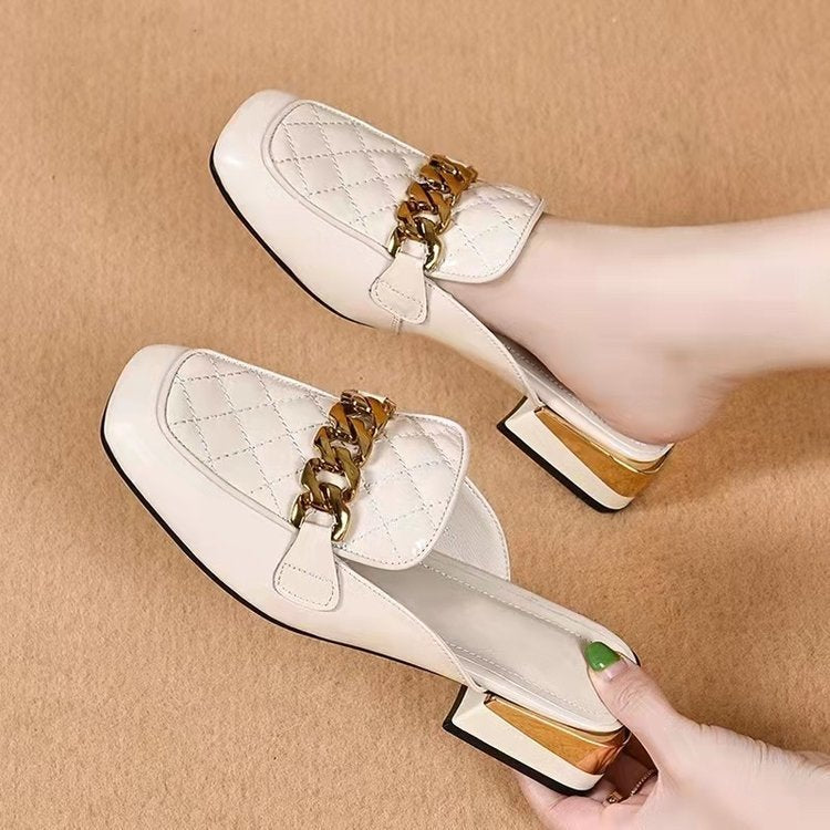 Women's Spring And Summer New Women's Shoes Mid Heel Toe Box Slippers