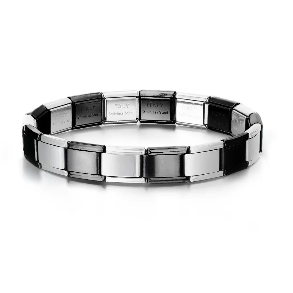 Trendy Square Italy Stainless Steel Bracelets For Women Men HipHop Metal Italian 18 Modules Bracelet Stretchable Jewelry