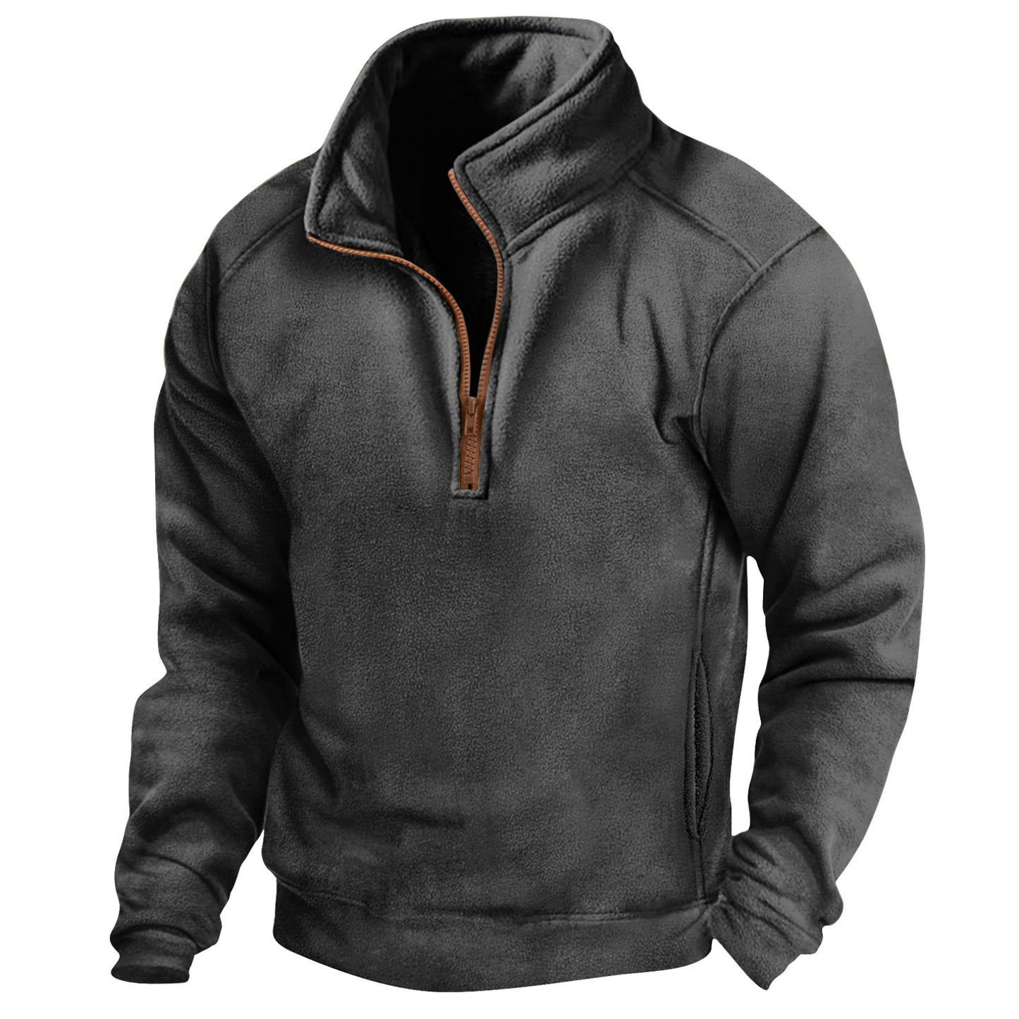Men's Stand Collar Half Zip Long-sleeved Sweater