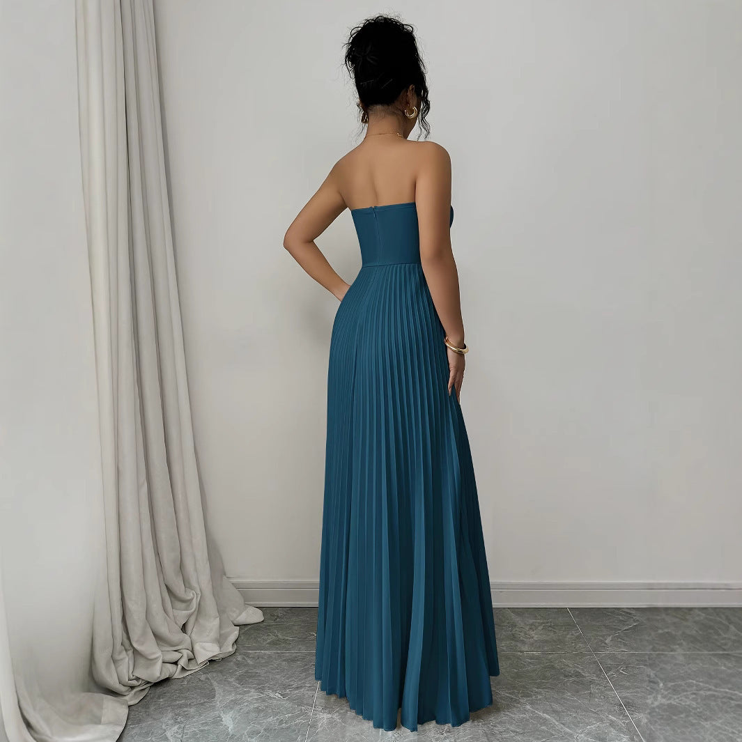 Women's French Tube Top Solid Color Waist Tight Elegant Dress