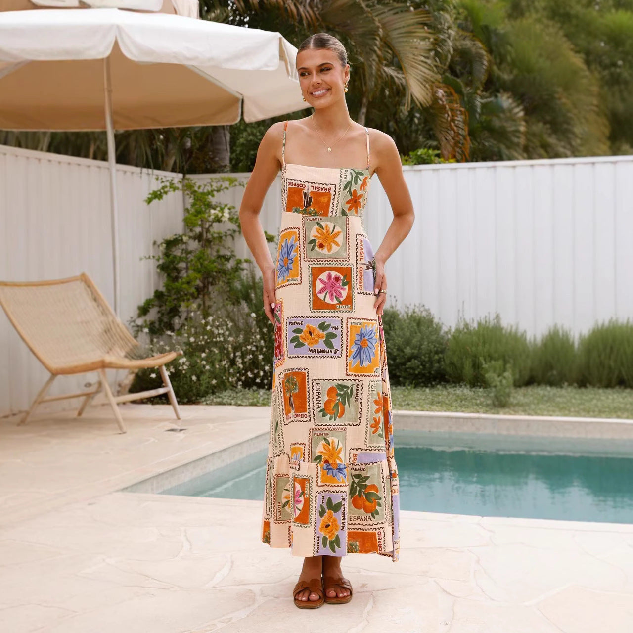 Vacation Style Casual Sling Vacation Style Large Swing Dress