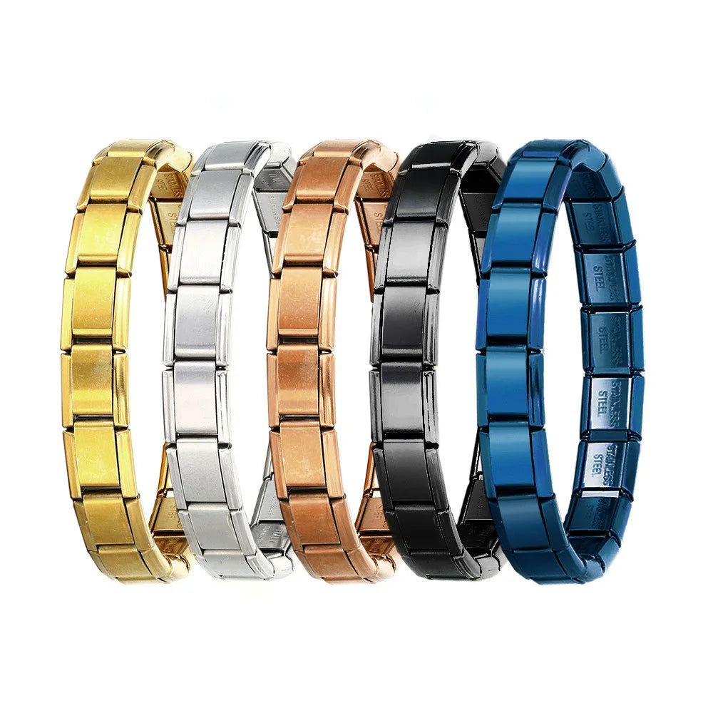 Trendy Square Italy Stainless Steel Bracelets For Women Men HipHop Metal Italian 18 Modules Bracelet Stretchable Jewelry
