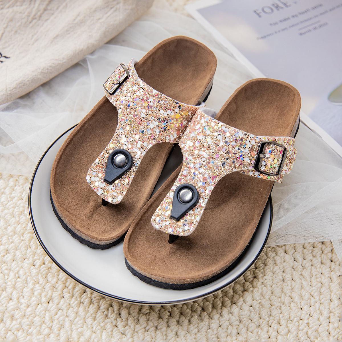 Cork Flip-flops Couples Shoes Beach Outdoor Slippers