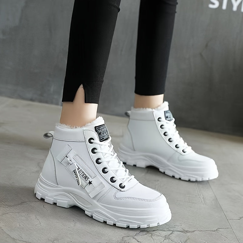 [Stylish Winter Boots] Stylish White Women's K2001 High-Top Winter Boots | Faux Fur Lining, Waterproof PVC Sole, Casual All-Season Footwear