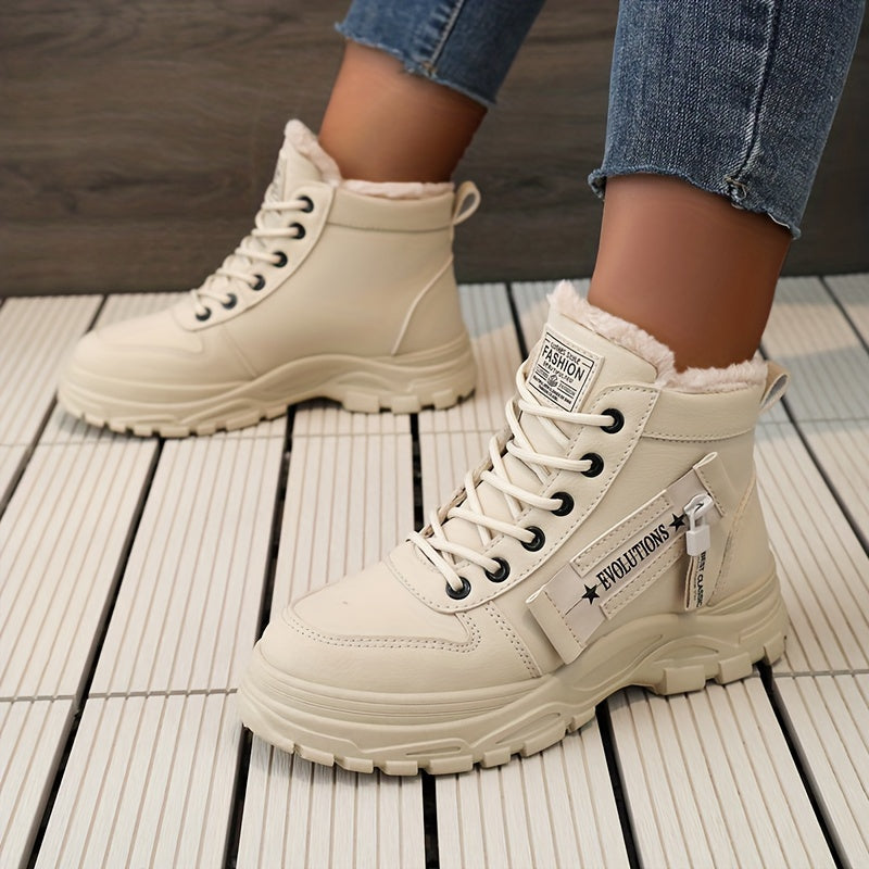 [Stylish Winter Boots] Stylish White Women's K2001 High-Top Winter Boots | Faux Fur Lining, Waterproof PVC Sole, Casual All-Season Footwear