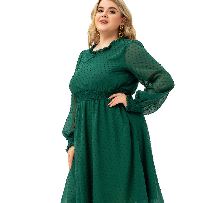 Fashion Women's Sleeves Chiffon Cut Flower Dress