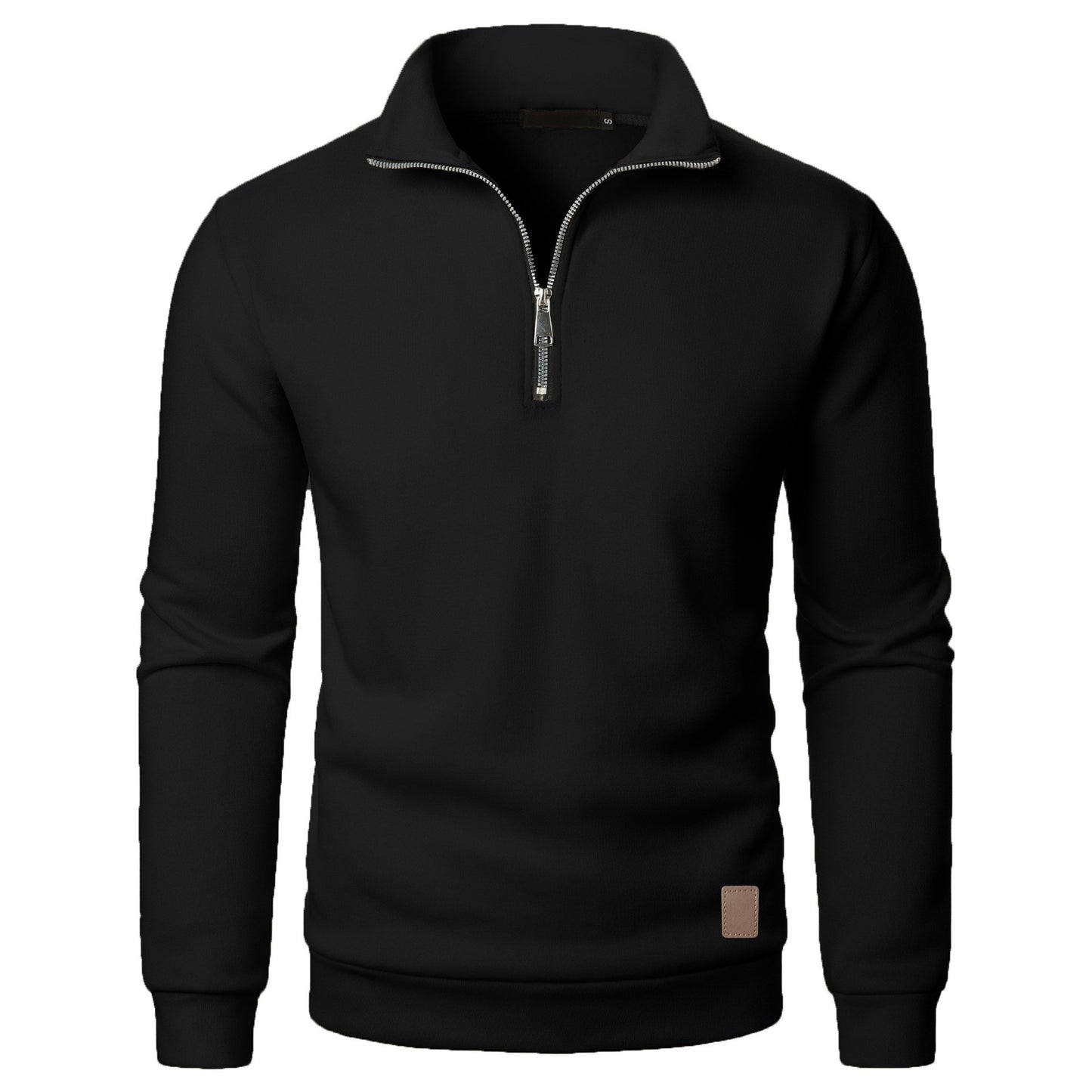 Men's Stand Collar Half Zip Long-sleeved Sports Casual Solid Color Fleece Top