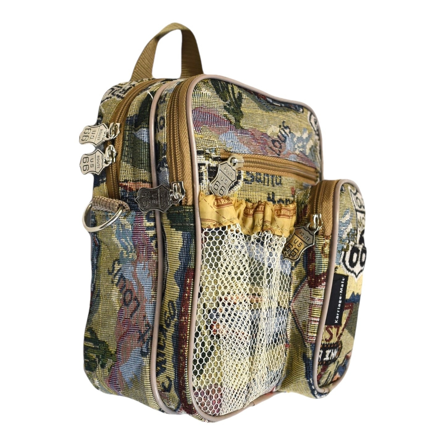 Stylish Compact Crossbody Sling Bag with Adjustable Strap, Durable Woven Fabric, Multiple Compartments, and Unique Route 66 Travel Print for Everyday Adventures