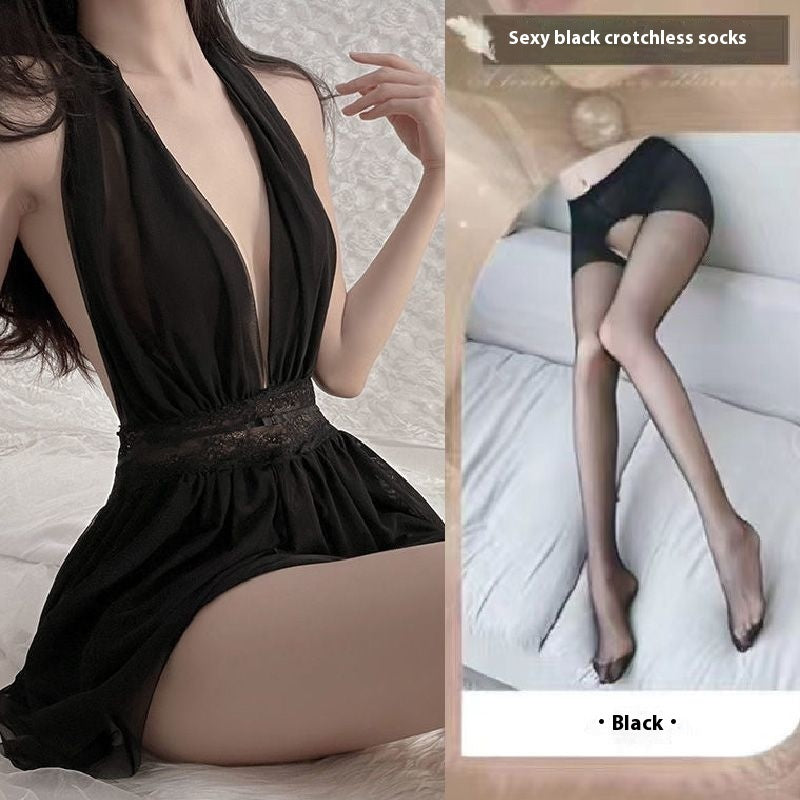French Mesh Backless Halter Sexy And Breathable Nightdress For Women