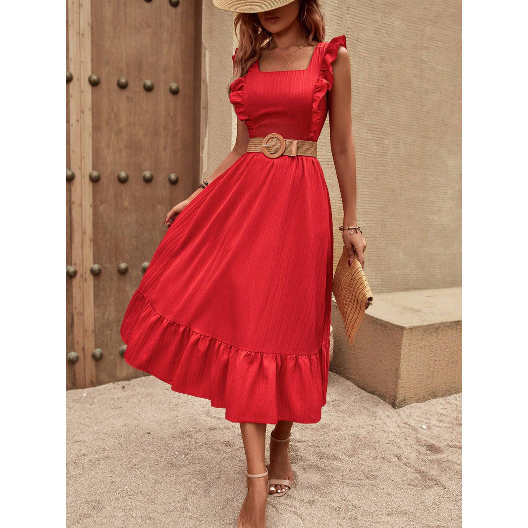 One Shoulder High Slit Satin Dress No Belt