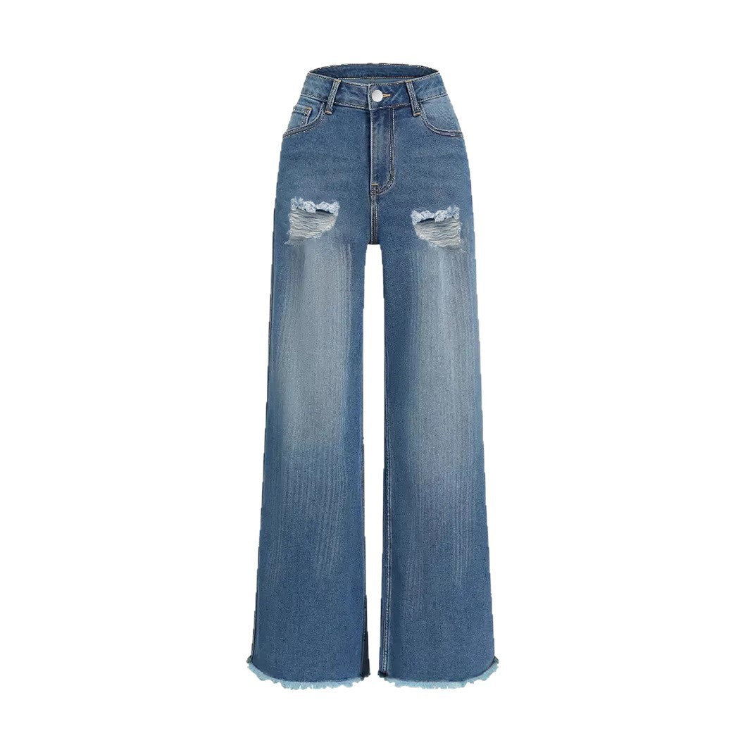 Raw Hem Ripped Loose Wide-leg Flared Jeans