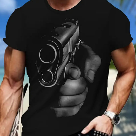 Men's Printed T-shirt, Energetic Short Sleeved Round Neck T-shirt, Summer Outdoor Men's Clothing