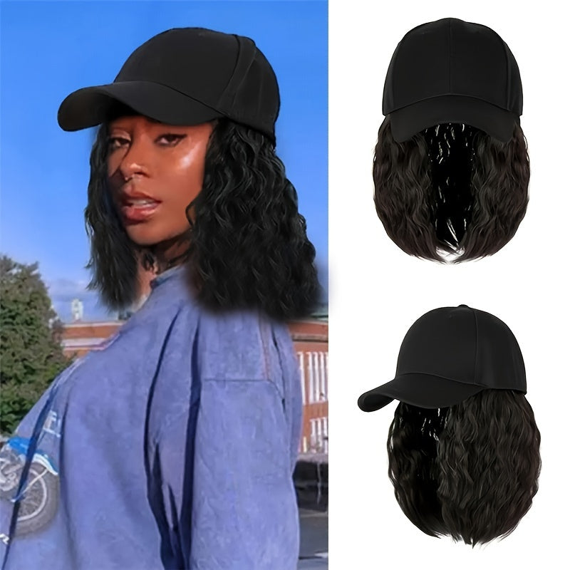 Hat Wig Medium Long Curly Wavy Wig For Women Synthetic Wig Beginners Friendly Heat Resistant For Daily Use Halloween Christmas