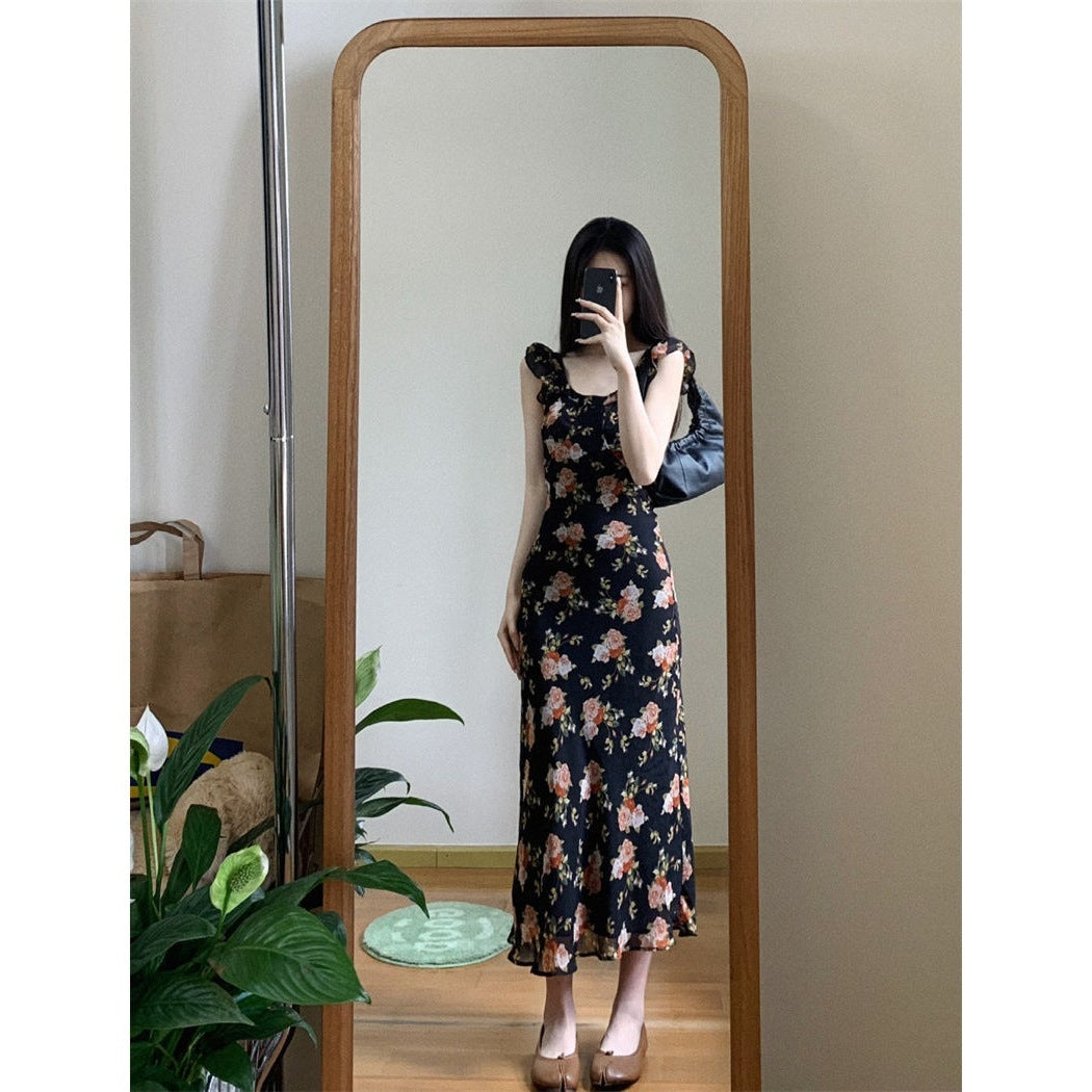 French Romantic Off-shoulder Black Shivering Dress