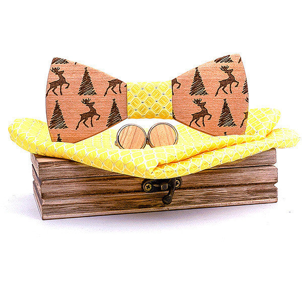 Christmas gift elk design wooden bow tie