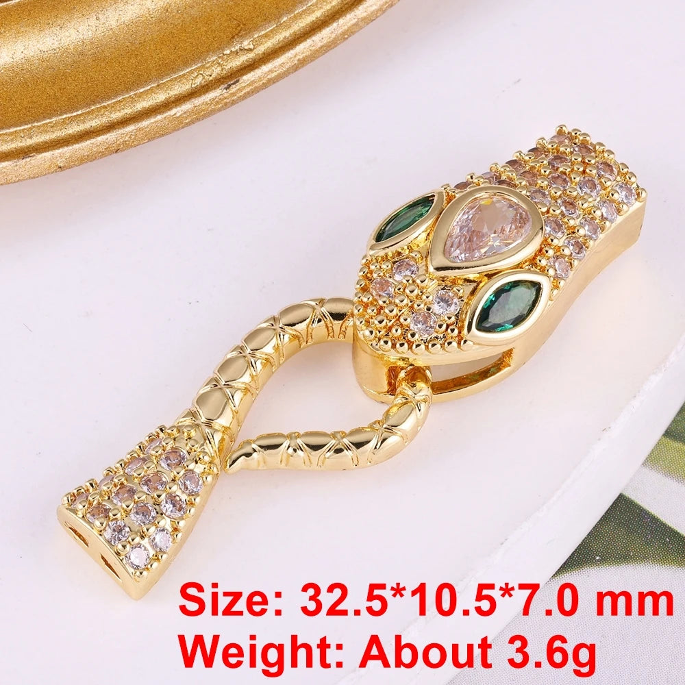 Juya Handmade Cubic Zirconia 18K Real Gold Plated Fastener Snake Hooks Clasps Accessories For Luxury Beads Chains Jewelry Making