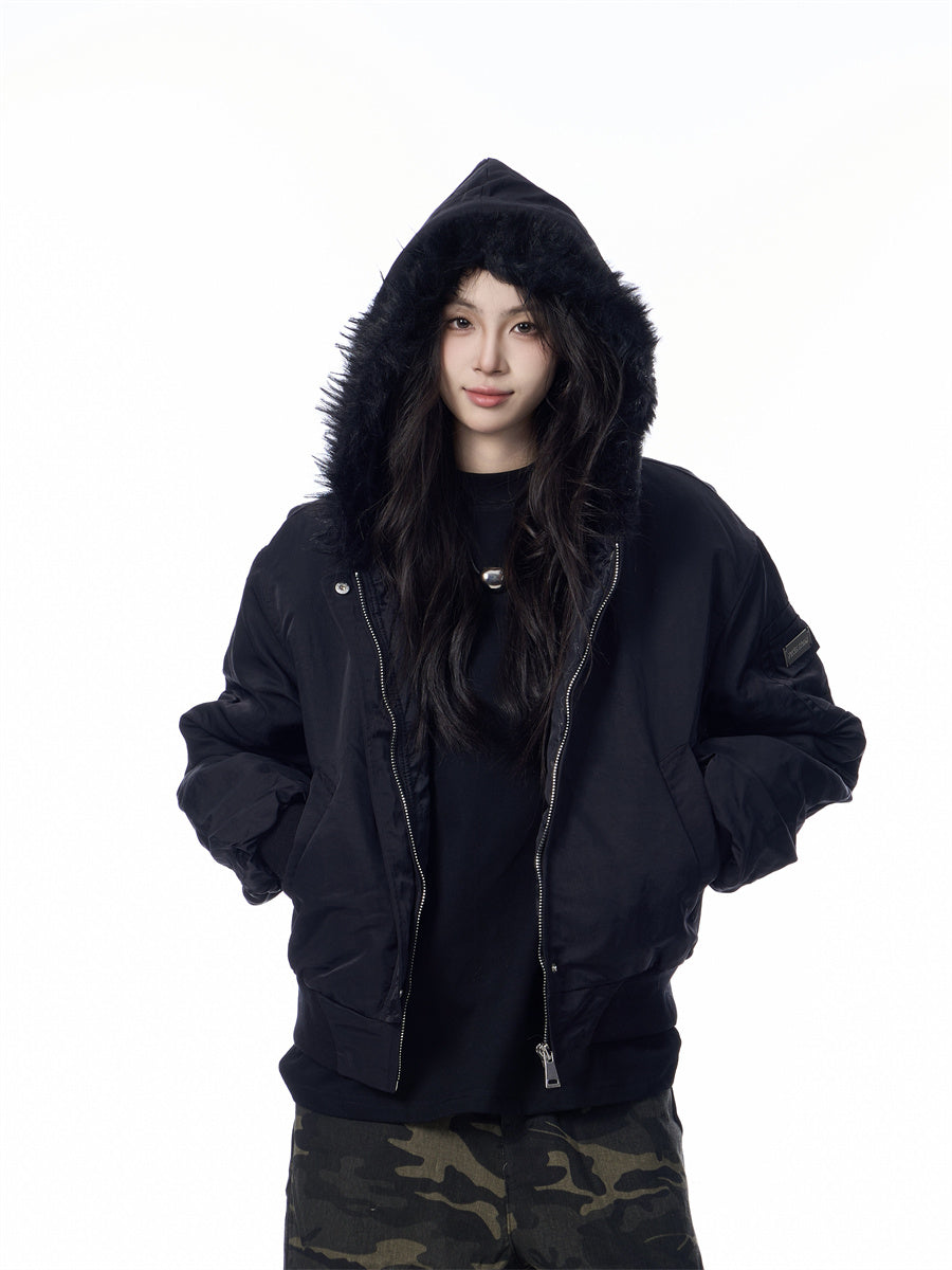 Solid Color Simple Fur Collar Jacket Women's Retro Casual Thickening Short All-match Coat