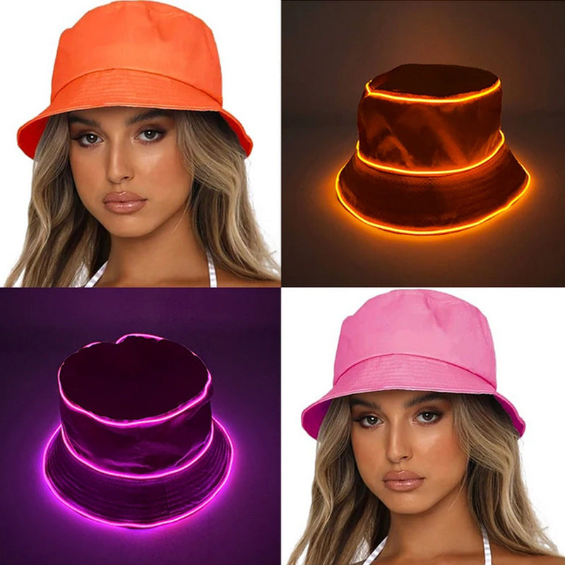 LED Luminous Embroidery Men's And Women's Solid Color Flat Top Sun Hat