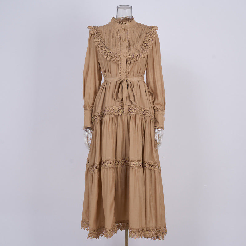 Design Embroidered Shirt Waist-tight Slimming Lantern Sleeves Long Skirt