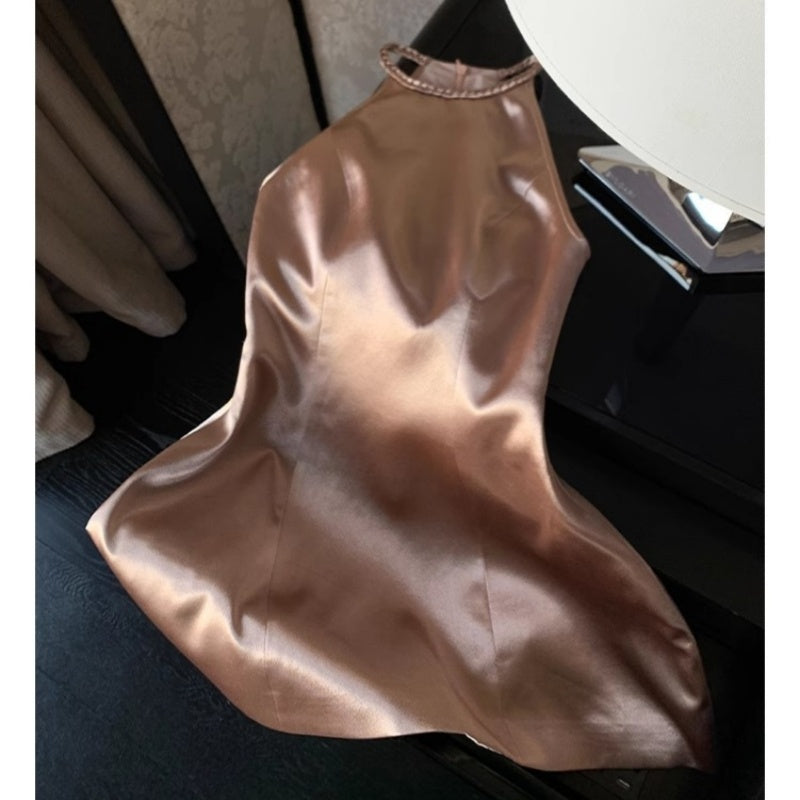 Dress Spring Elegant Slimming Halter Satin Waist Dress Bud Skirt