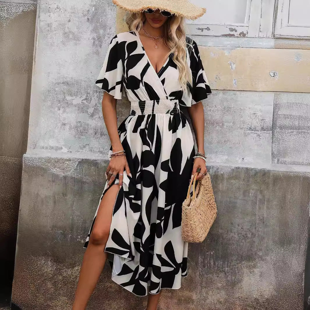 Summer New Elegant Women Crossneck Dress