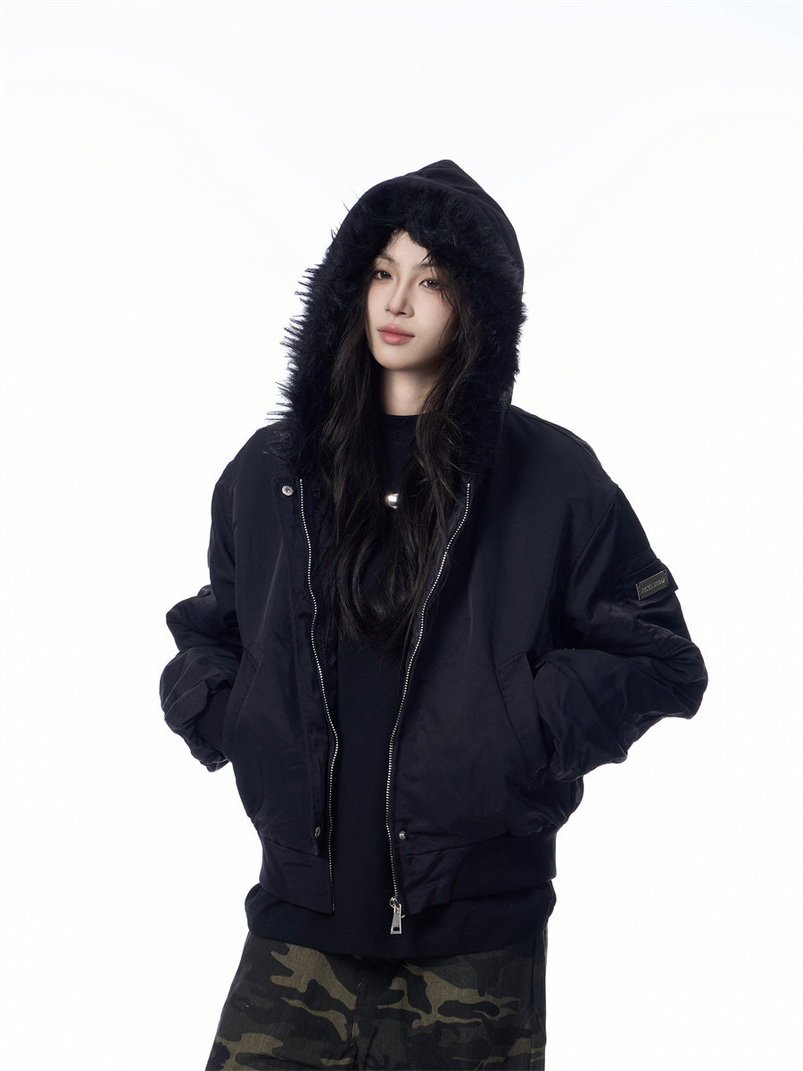 Solid Color Simple Fur Collar Jacket Women's Retro Casual Thickening Short All-match Coat