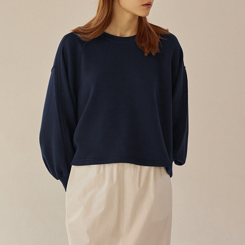 Loose Short Sleeve Lantern Sleeve Splicing Pullover Women's Sweater