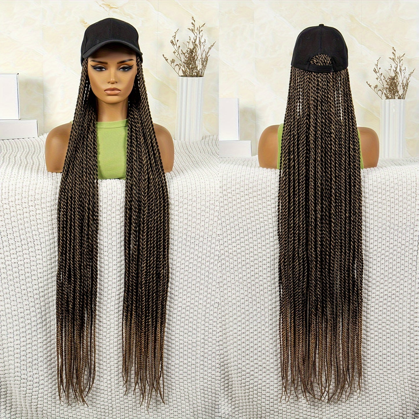 Baseball Hat Hooded Wig Hat Wig Braided Wig Long Wig For Women Synthetic Wig Beginners Friendly Heat Resistant